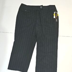 Style & Co Womens Black Pinstripe Cropped Ankle Pants Size 16W Chic Modern